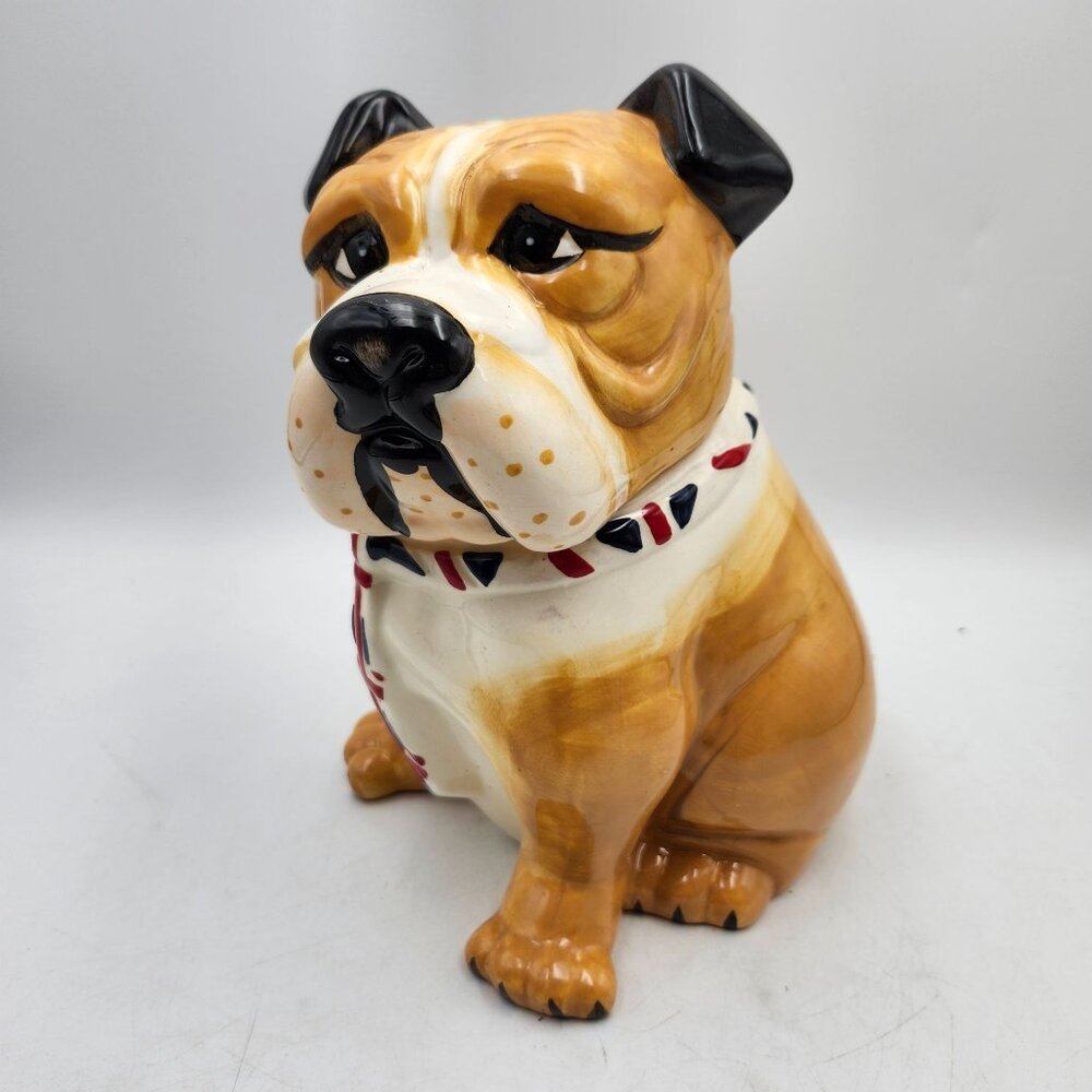 Hannington British Bulldog Ceramic Cookie Dog Biscuit Treats Jar Union Jack Neck